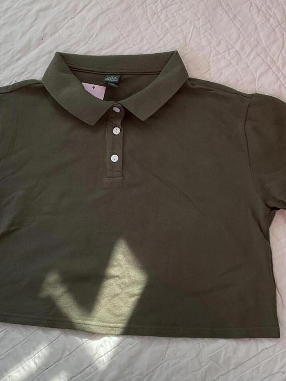 NWT Wild Fable Olive Green Cropped Polo Shirt, Size Small